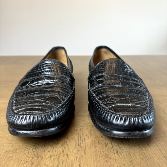 MEZLAN Mens Genuine Lizard Leather Penny Loafers 'ELDA' Dress Shoes Black 10.5 - Picture 7 of 10